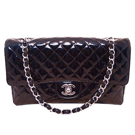 chanel black patent leather cc|chanel patent leather shoulder bag.